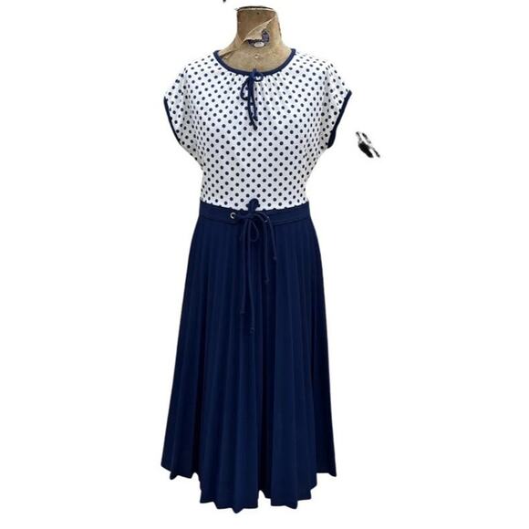Vintage Blue Polka Dot 60s Large Dress - Picture 1 of 10